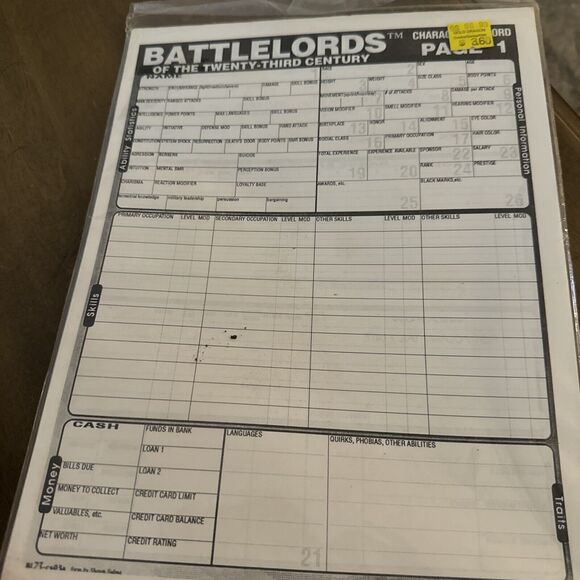 Battlelords Of The Twenty-Third Century Character Record Page 4 Sheets - Picture 3 of 3